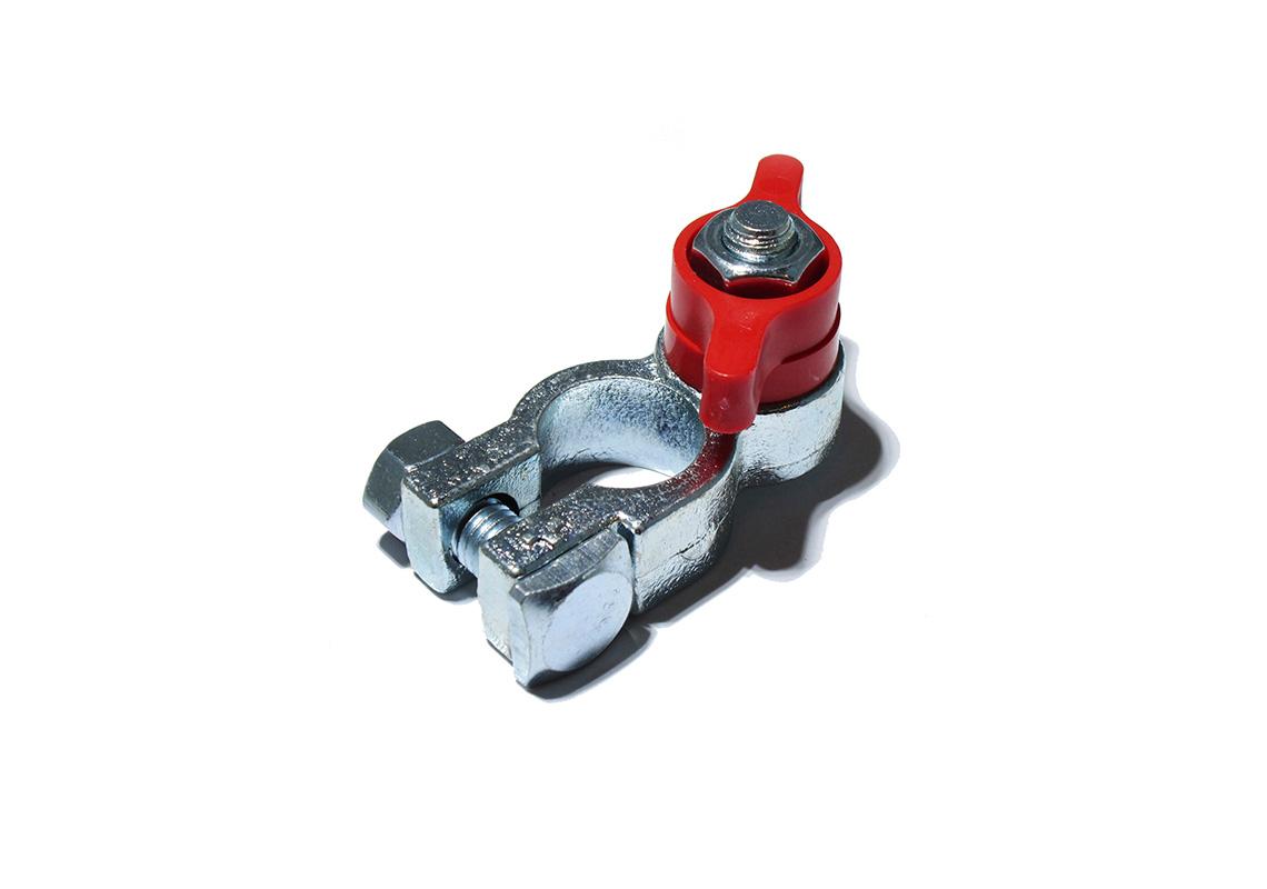 RED BUTTERFLY-TYPE BATTERY CLAMP ON M8 SCREW - SECTION 10/25 (+ POLE)